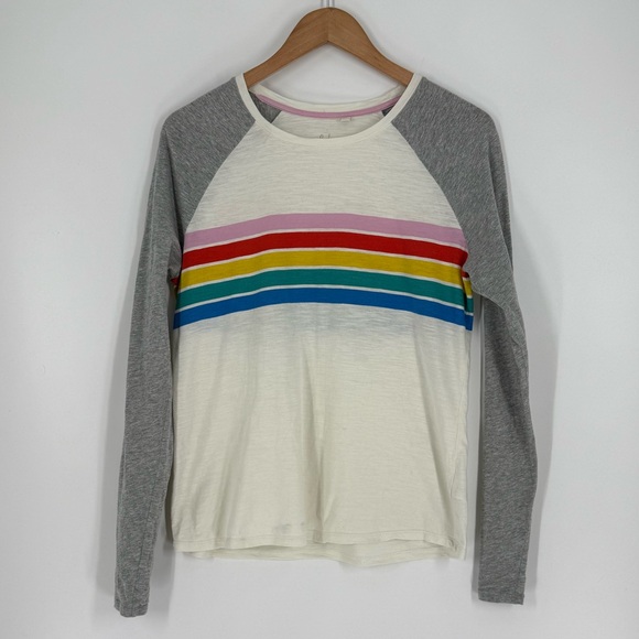 Boden Stripe Raglan Long Sleeve Baseball Tee in Off White/Grey/Rainbow | Medium - Picture 1 of 5